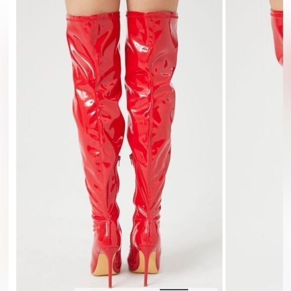 Red Faux Patent Leather Pointed Boots - Picture 5 of 8